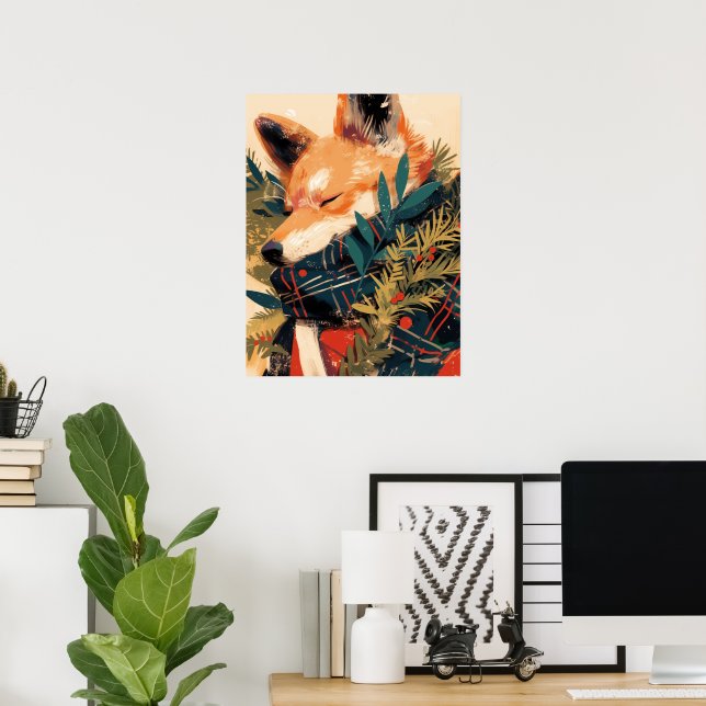 Cool Shiba Inu in Christmas Winter Poster (Home Office)