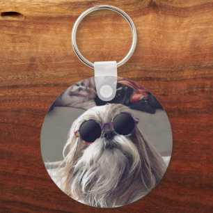 Cool Shih Tzu long hair vintage Sunglasses Photo Key Ring