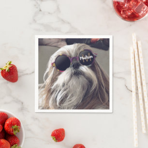Cool Shih Tzu vintage retro glasses Photo Monogram Napkin