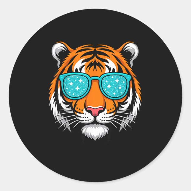 Cool Shirts For Boys Kids, Funny Tiger Sungles  Classic Round Sticker (Front)