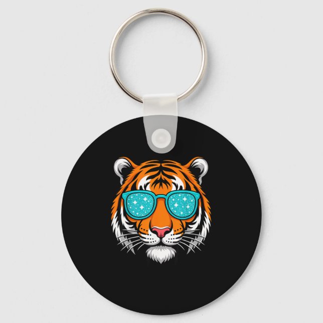 Cool Shirts For Boys Kids, Funny Tiger Sungles  Key Ring (Front)