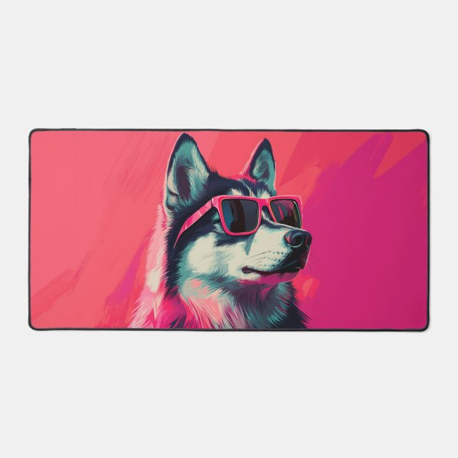 Cool Siberian Husky dog with sunglasses Desk Mat (Front)