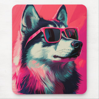Cool Siberian Husky dog with sunglasses Mouse Mat