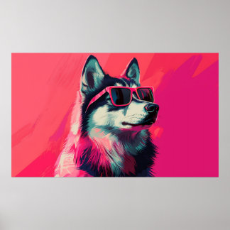 Cool Siberian Husky dog with sunglasses Poster