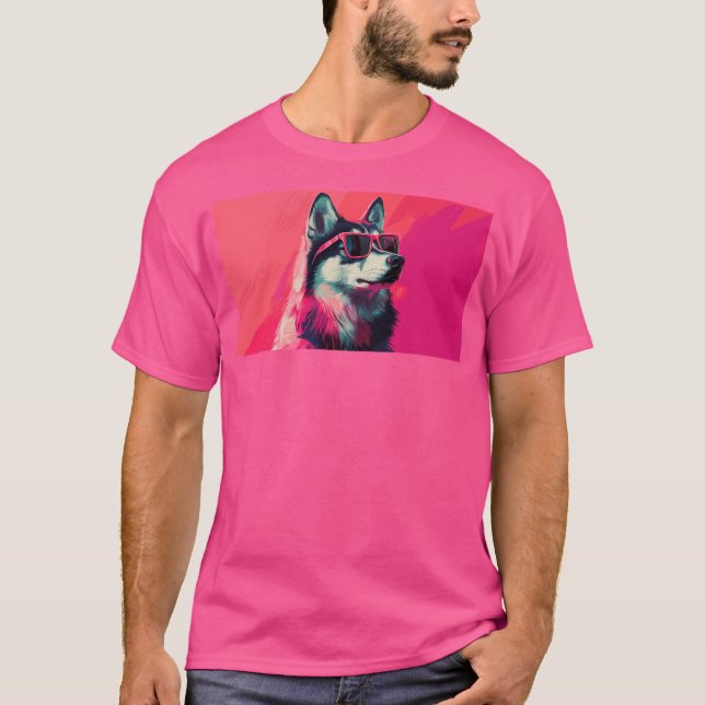 Cool Siberian Husky dog with sunglasses T-Shirt (Front)