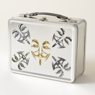 Cool Silver Black Gold Face Masks Metal Lunch Box