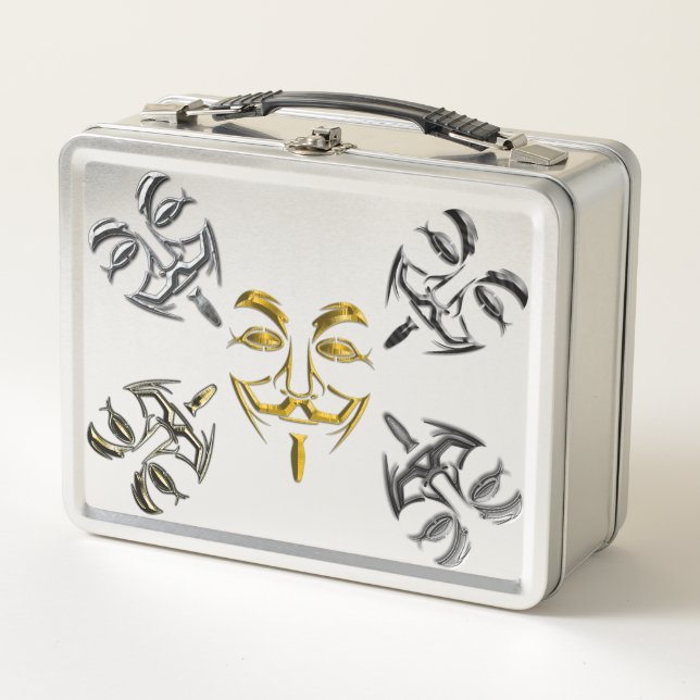 Cool Silver Black Gold Face Masks Metal Lunch Box (Front)