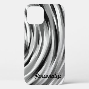 Cool Silver Black Stripy Pattern iPhone 12 Case