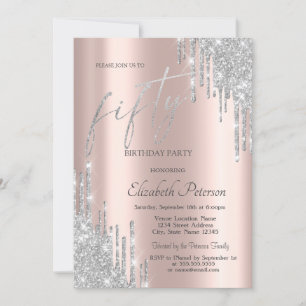 Cool Silver Glitter Drips 50th Birthday  Invitation
