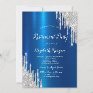 Cool Silver Glitter Drips Blue Metallic  Invitation