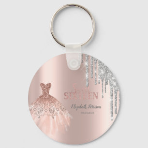Cool Silver Glitter Drips,Dress Rose Gold Key Ring