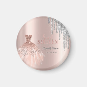 Cool Silver Glitter Drips,Dress Rose Gold  Magnet