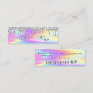 Cool Silver Glitter Drips Hearts,Holographic Loyalty Card