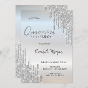 Cool Silver Glitter Drips  Quinceañera Invitation