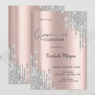 Cool Silver Glitter Drips Quinceañera Invitation
