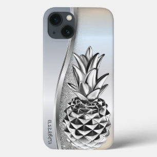 Cool Silver Glitter Metallic Pineapple Tropical  iPhone 13 Case