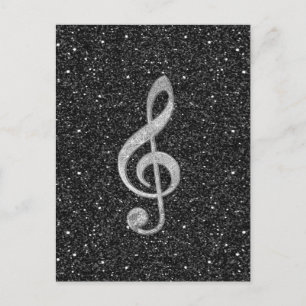 Cool silver glitter shining effects treble clef postcard