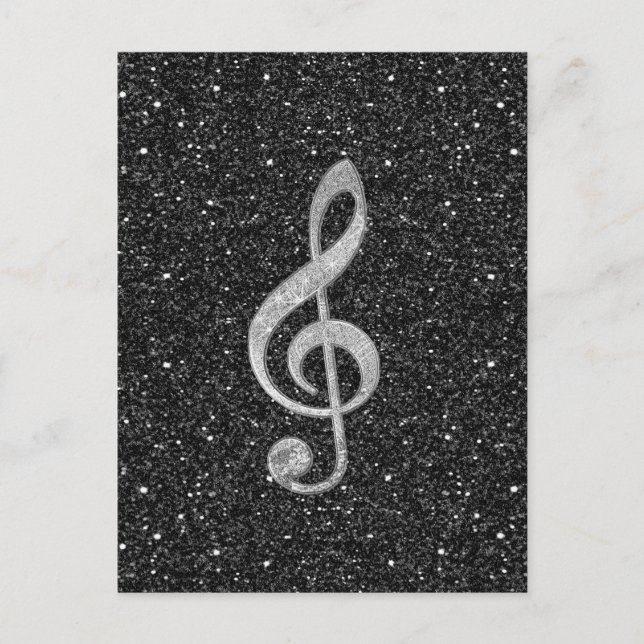 Cool silver glitter shining effects treble clef postcard (Front)