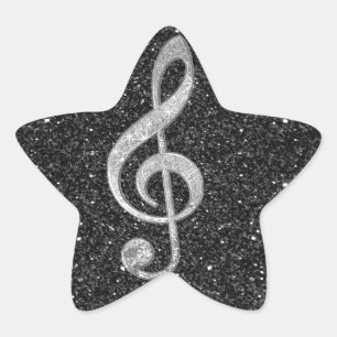 Cool silver glitter shining effects treble clef star sticker
