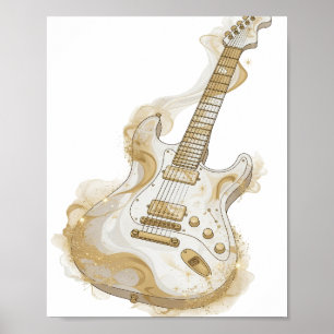 Cool Silver GOLDEN GUITAR Custom Design Poster