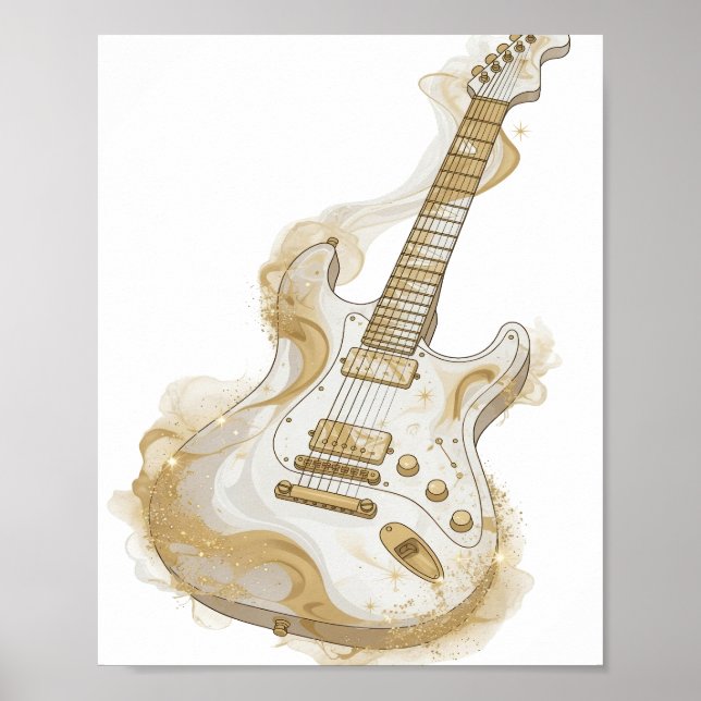 Cool Silver GOLDEN GUITAR Custom Design Poster (Front)