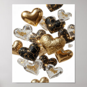 Cool Silver GOLDEN HEARTS Poster