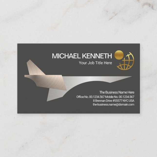 Cool Silver Jet Aeroplane Airport Aviation Pilot Business Card (Front)