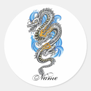 Cool Silver Oriental Dragon tattoo Classic Round Sticker