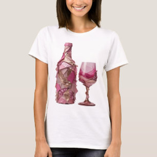 Cool Silver PINK GLASS AND BOTTLE Custom Design T-Shirt