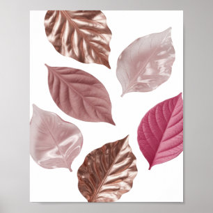 Cool Silver PINK LEAVES ON BLACK BACKGROUND Poster