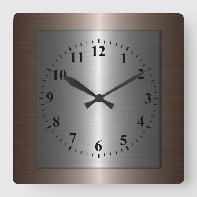 Cool Silver Stainless Steel Metal Square Wall Clock (Front)