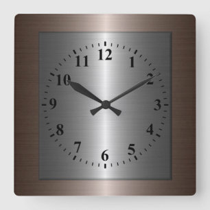 Cool Silver Stainless Steel Metal Square Wall Clock