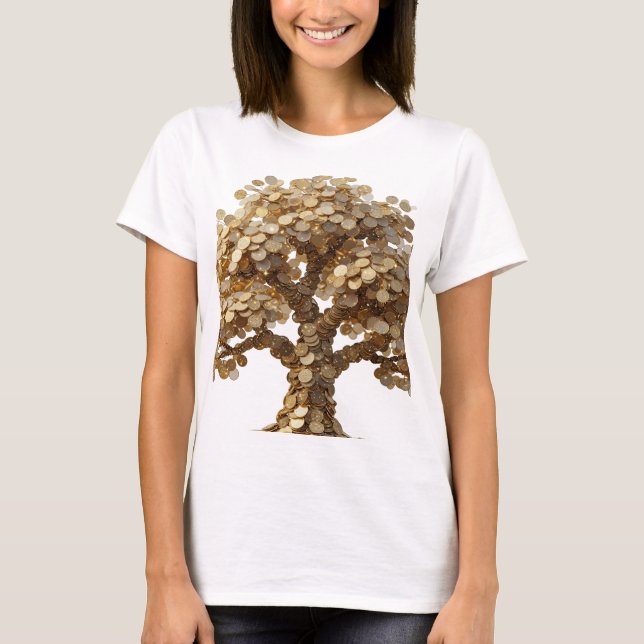 Cool Silver TREE OF MONEY 3D Text Art T-Shirt (Front)