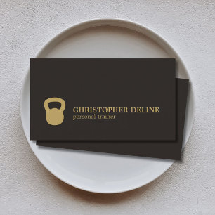 Cool Simple Black Gold Kettlebell Personal Trainer Business Card