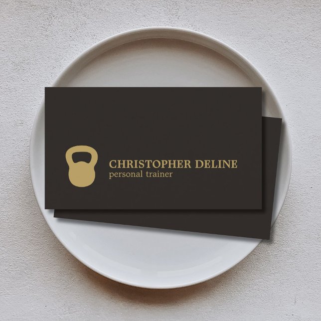 Cool Simple Black Gold Kettlebell Personal Trainer Business Card (Creator Uploaded)