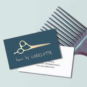 Cool Simple Blue Faux Gold Scissors Hair Stylist Business Card