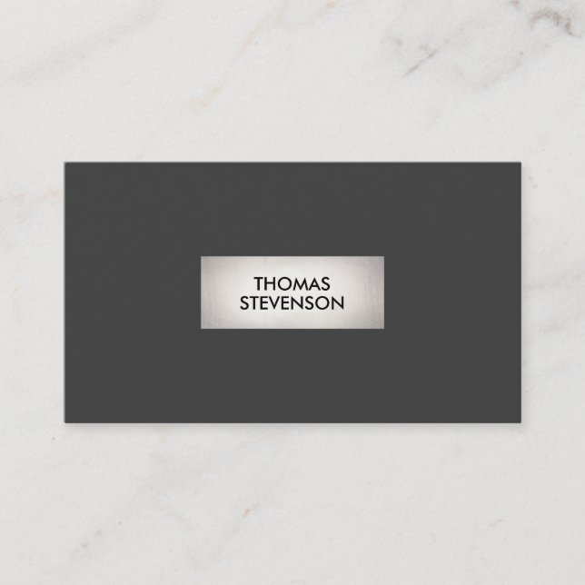 Cool Simple Faux Silver Silver Modern Black Business Card (Front)