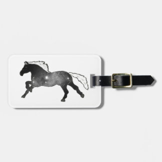 Cool Simple Horse Black and White Nebula Galaxy Luggage Tag