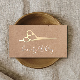 Cool Simple Kraft Faux Gold Scissors Hair Stylist Business Card