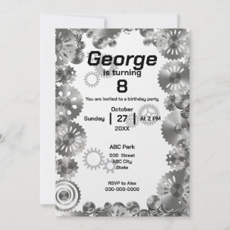 Cool Simple Mechanical Boys Birthday Invitation