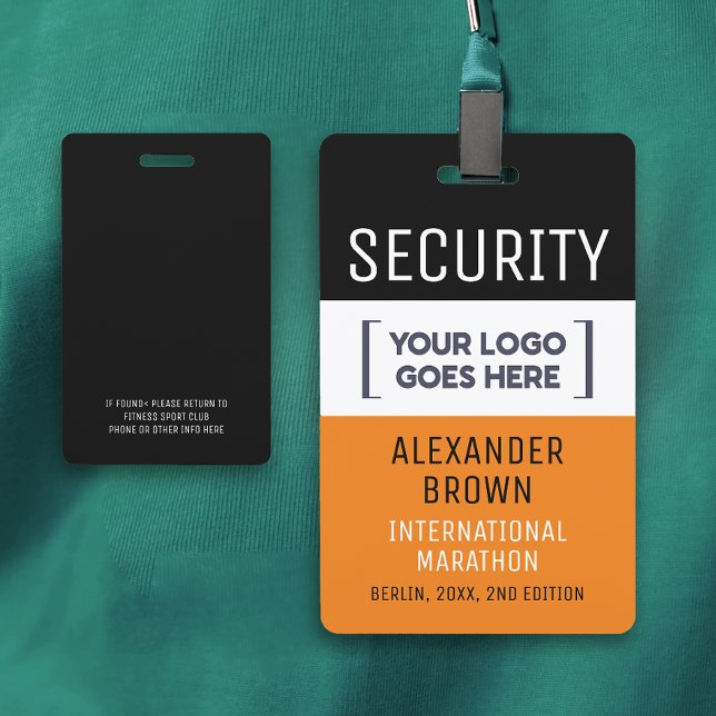 Cool Simple Orange And Black Event Logo Security  ID Badge (Creator Uploaded)