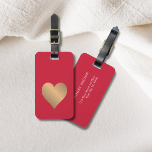 Cool Simple Red Faux Gold Heart Luggage Tag