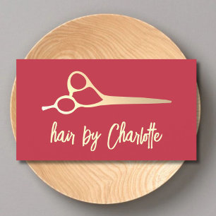 Cool Simple Red Faux Gold Scissors Hair Stylist Business Card