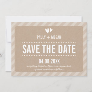 COOL SIMPLE SAVE THE DATE  plain type white kraft