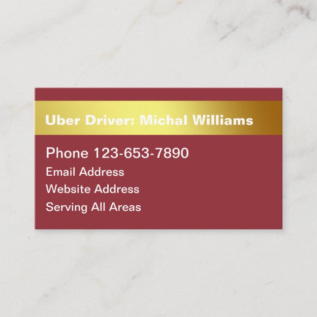 Cool Simple Uber Driver Ride Hailing Business Card (Front)