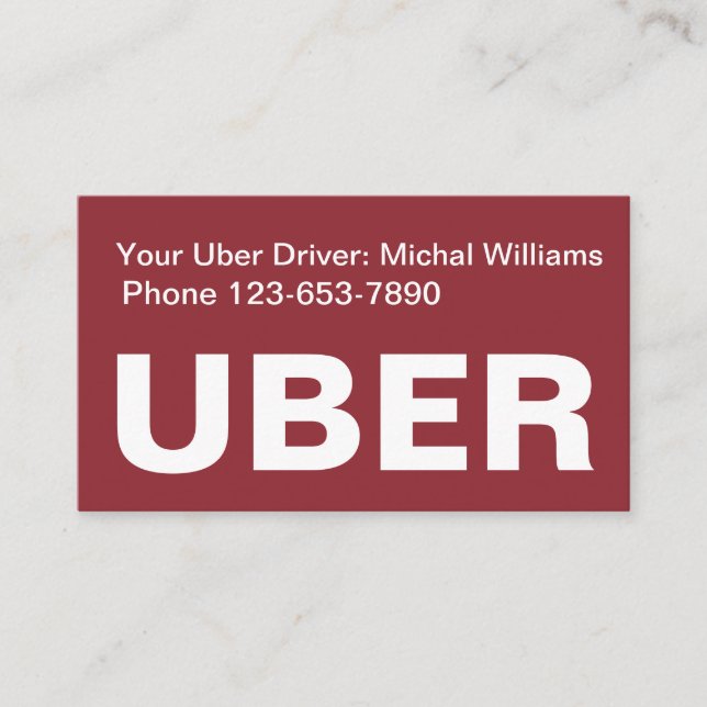 Cool Simple Uber Driver Ride Hailing Business Card (Front)
