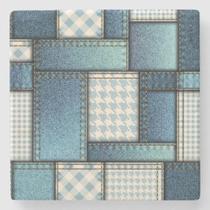 Cool Simulated Blue Denim Fabric Stone Coaster