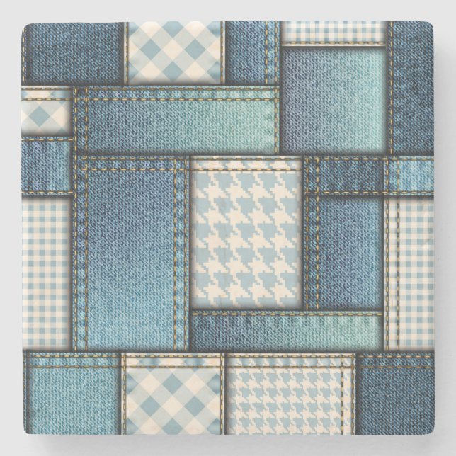 Cool Simulated Blue Denim Fabric Stone Coaster (Front)