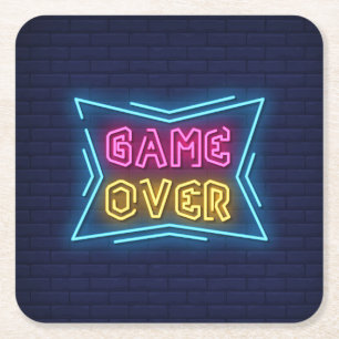 Cool Simulated Neon GAME OVER sign Square Paper Coaster