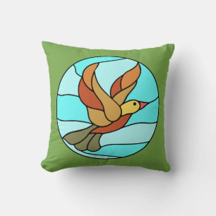 Cool Simulated Stained Glass Bird in Flight Cushion